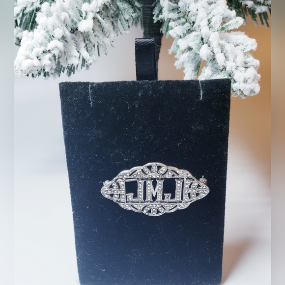 Vintage Art Deco JMJ Monogram Style Sterling Silver Marcasite Brooch Pin - Picture 4 of 4